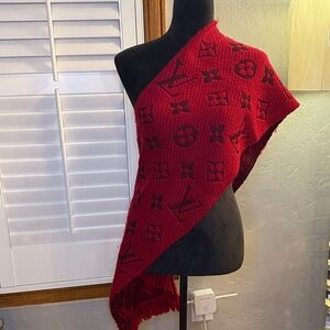 Louis Vuitton Red and Black Monogram Scarf